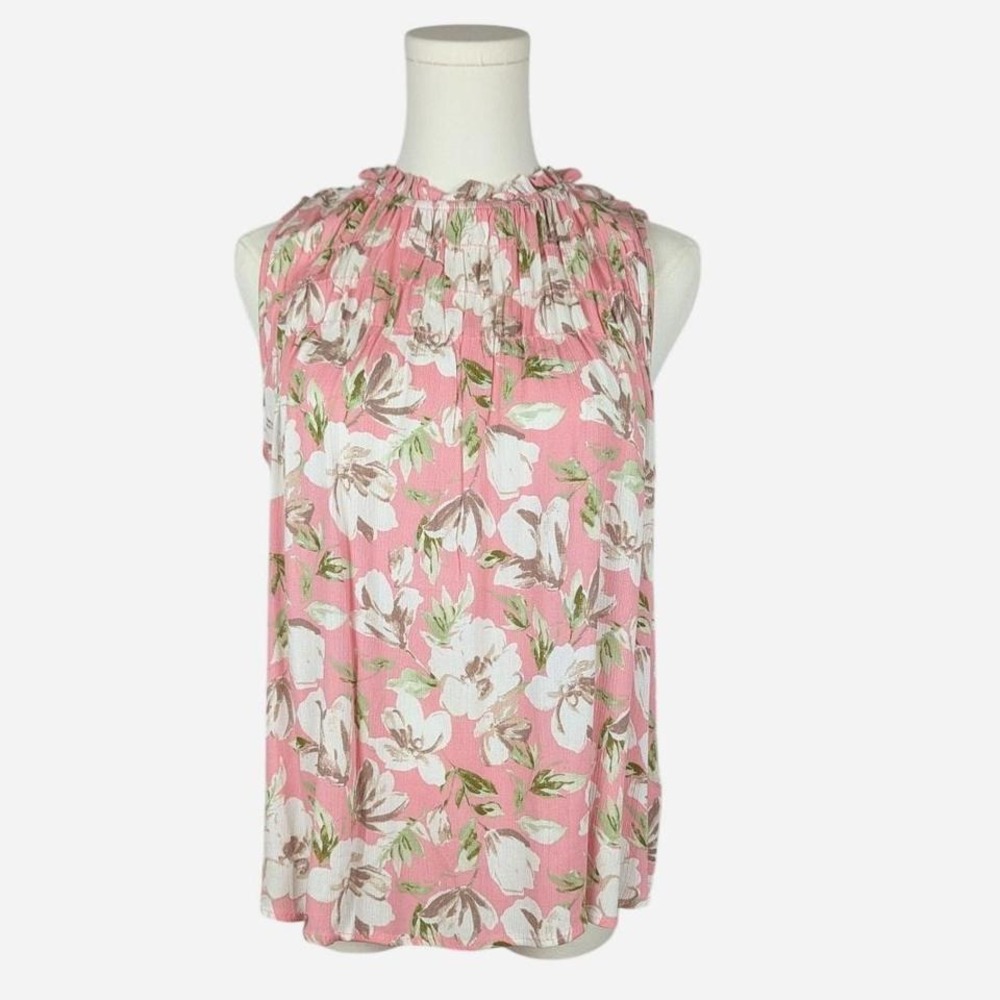 NWT Ces Femme Floral Sleeveless Blouse Pink White - Size Small